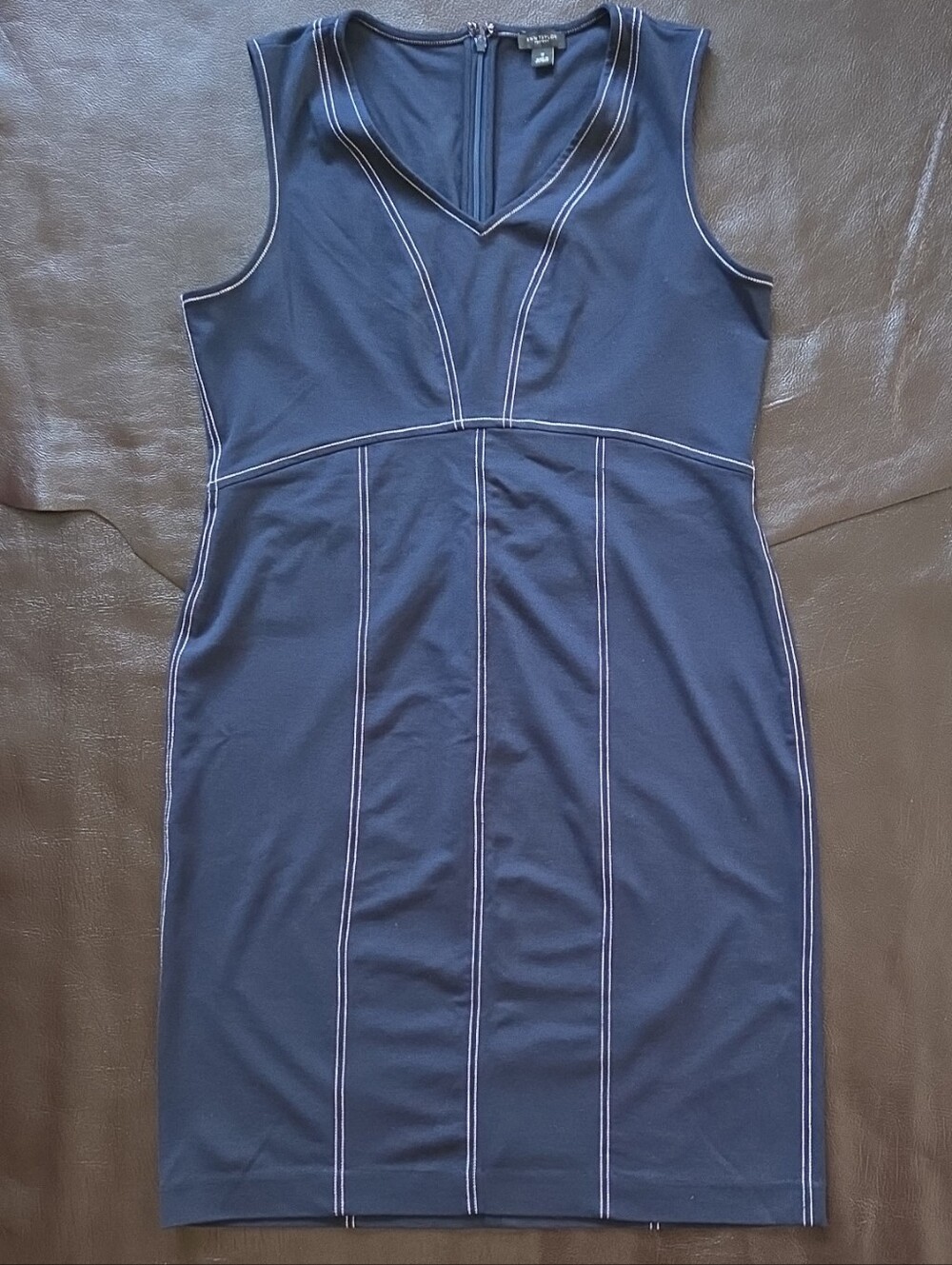 Ann Taylor Navy Midi Dress with Contrast Stitching